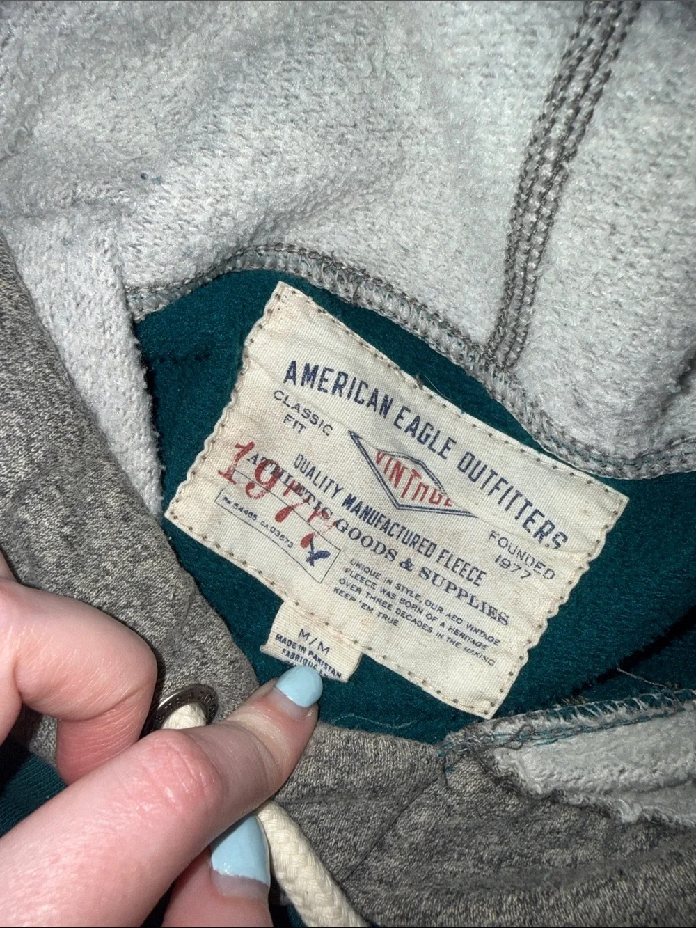 American Eagle Outfitters Teal and Gray Crewneck Hoodie Sweater